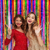 Voircoloria 2 Pack 3.3x8.2 Feet Rainbow Foil Fringe Backdrop