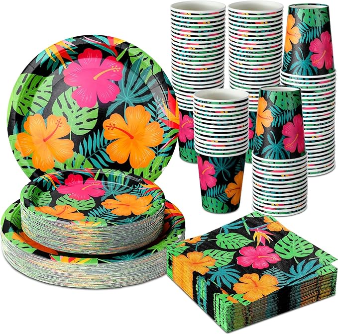 200 Pcs Tropical Nights Hawaiian Aloha Party Supplies Serve 50