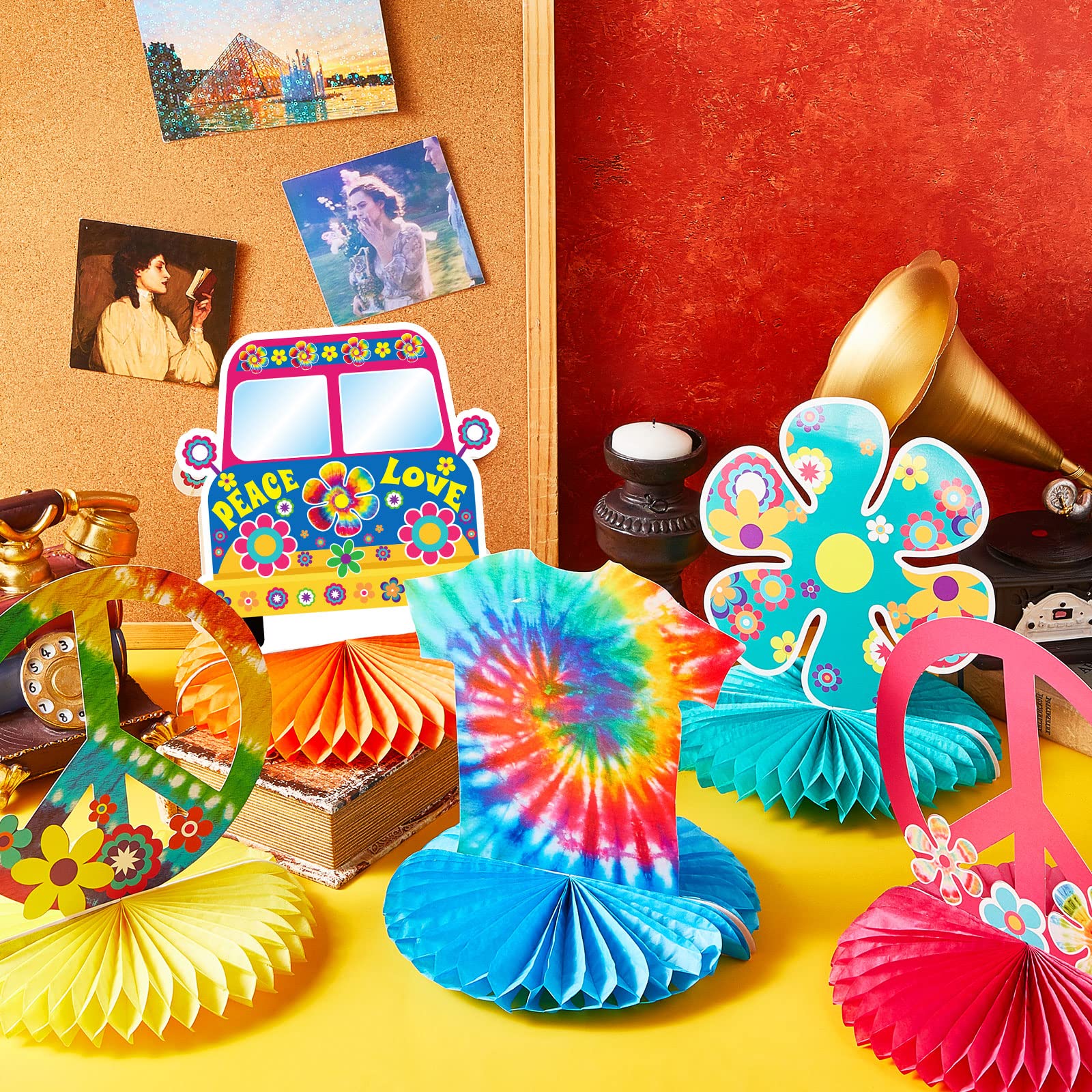 Nezyo 12 Pcs Tie Dye Hippie Party Honeycomb Centerpieces Decorations