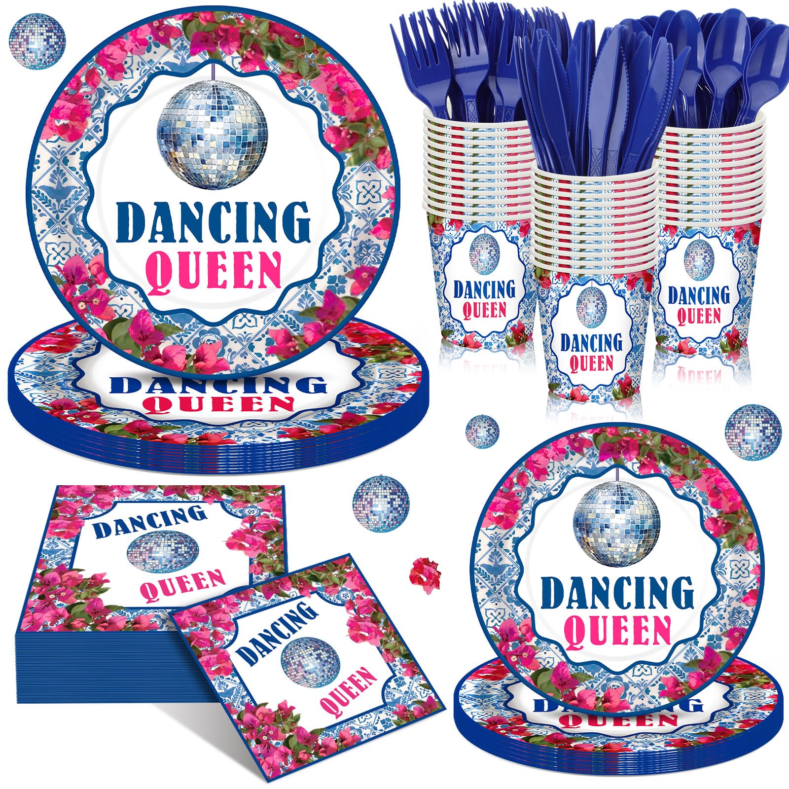 Sunnychicc 168 Pcs Dancing Queen Party Decorations Retro Disco