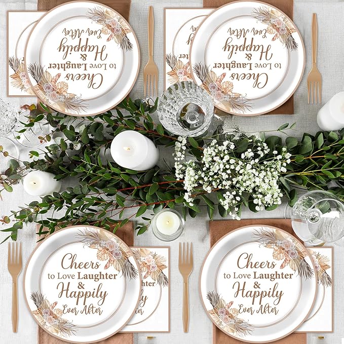 96Pcs Boho Bridal Shower Party Plates and Napkins for Bride Wedding
