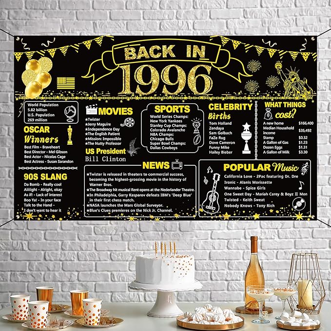 DARUNAXY 30th Birthday Black Gold Party Decoration, Back in 1996