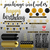Black and Gold Birthday Party Decorations Set - Happy Birthday Banner