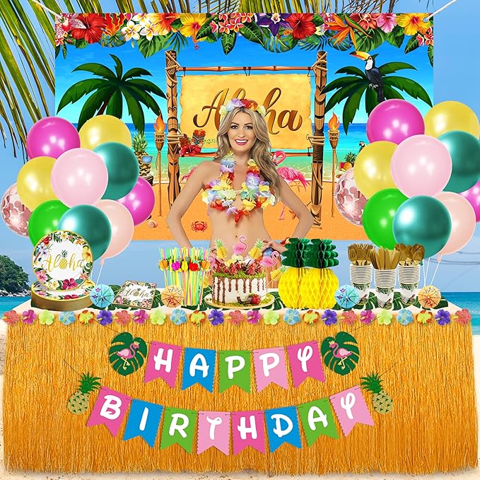 Luau Birthday Party Decorations 321Pcs Hawaiian Tropical Aloha Party
