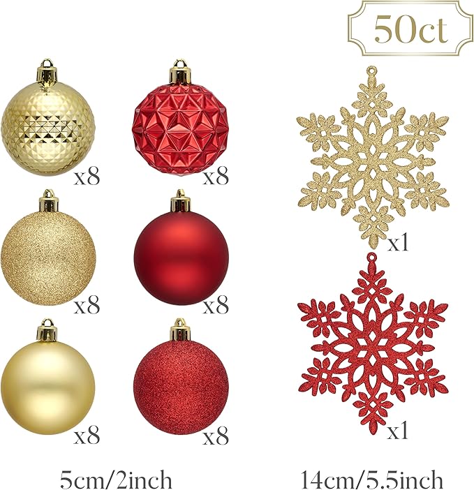 Valery Madelyn Christmas Tree Decorations Ornament Set, 50ct 2 Inches