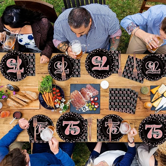 96 Pcs 75th Birthday Plates and Napkins Party Supplies Happy 75th
