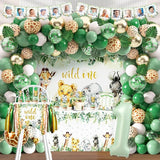 Wild One Birthday Decorations for Boys & Girls 114 Pcs Green Safari