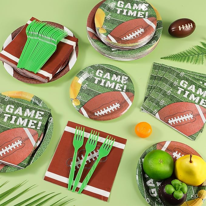 192 Pcs Football Paper Plates and Napkins Set Football Party