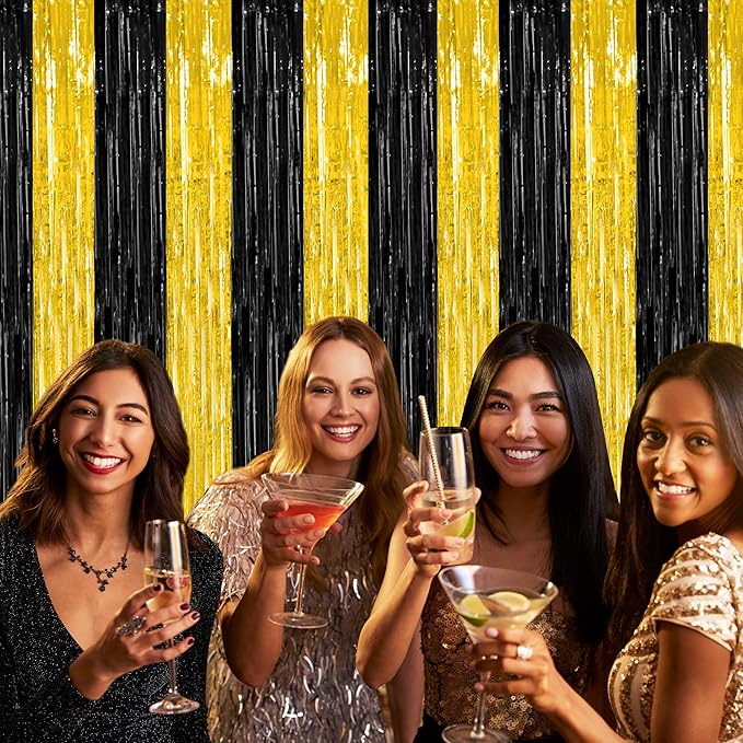 2 Pack Graduation Backdrop, 3.28 FT x 7.05 FT Black and Gold Foil