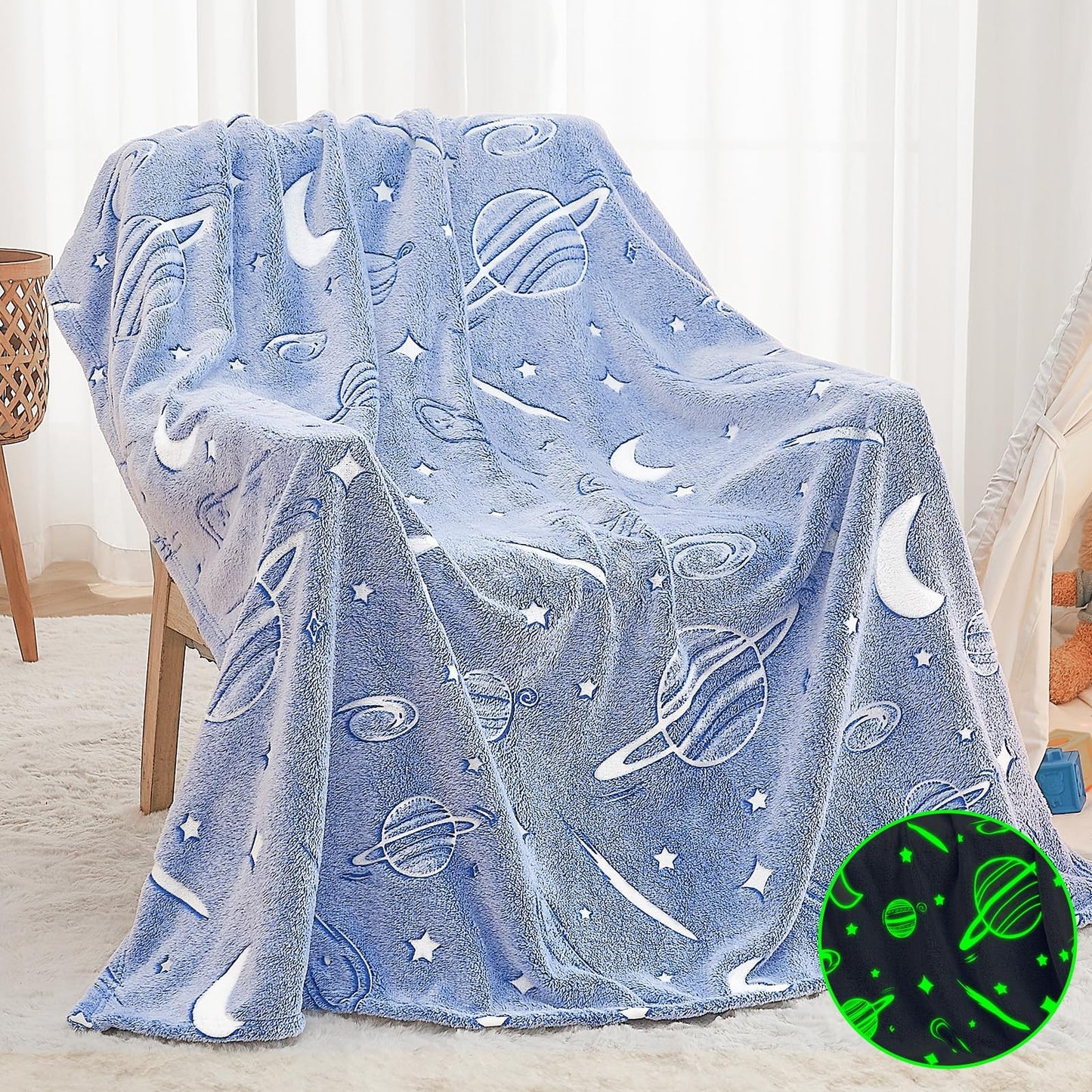 inhand Blue Glow in The Dark Blanket Space Toys Birthday Gifts for