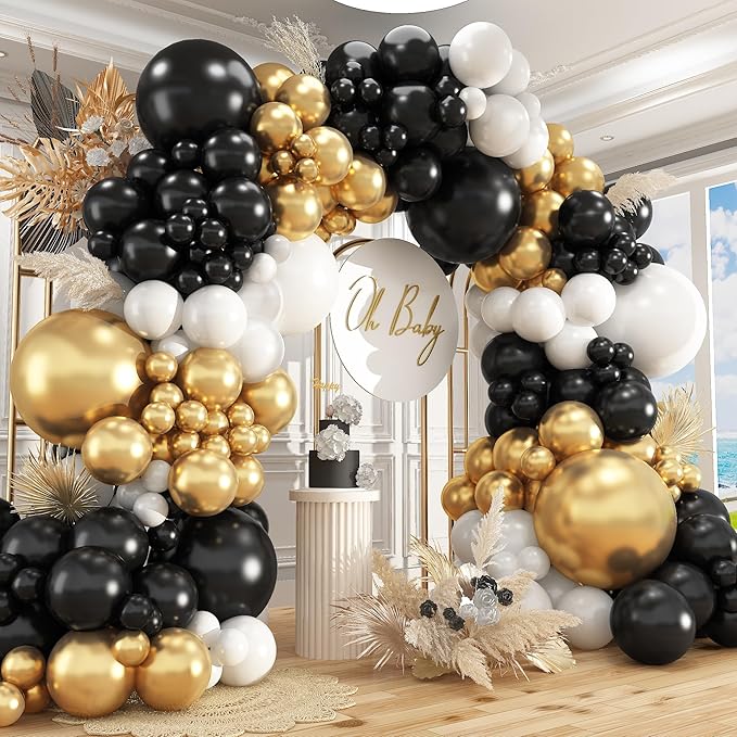 412Pcs Black and Gold Balloons 18 12 10 5 Inch Different Size Black