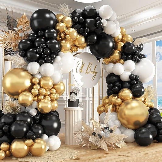 412Pcs Black and Gold Balloons 18 12 10 5 Inch Different Size Black