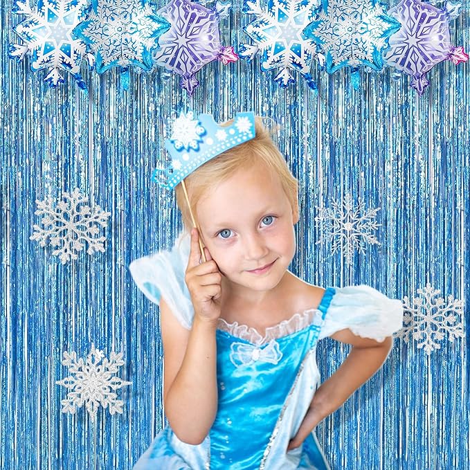 BRAVESHINE Light Blue Tinsel Foil Fringe Curtains - 2Pcs 3.2x8.2 ft