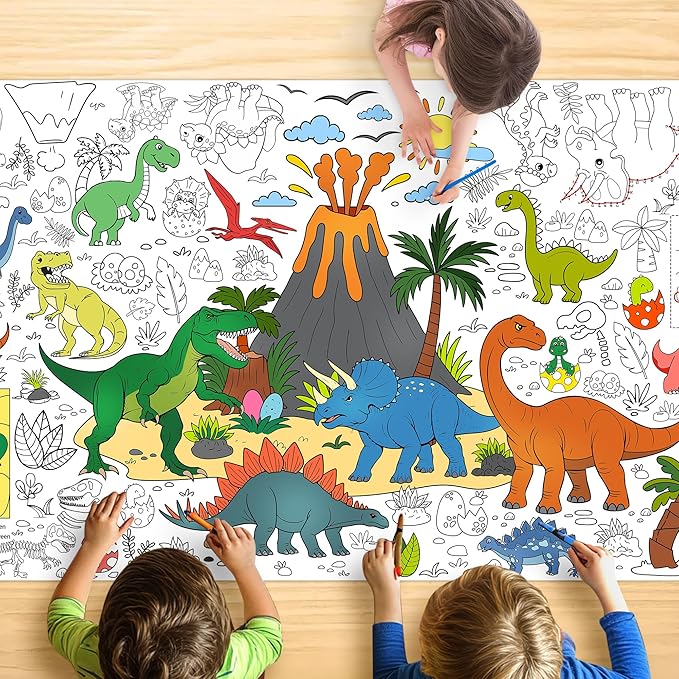 Dinosaur Coloring Tablecloth for Kids Jumbo 30x72 Inch Poster with
