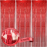Voircoloria 3 Pack 3.3 x 8.2 ft Laser Red Foil Fringe Backdrop
