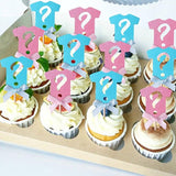 24 Pack Gender Reveal Cupcake Toppers Glitter Onesie Question Mark