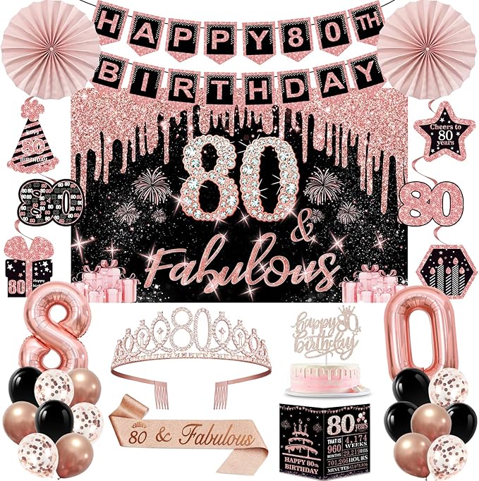 80th Birthday Decorations for Women 32PCS 80th Birthday Party