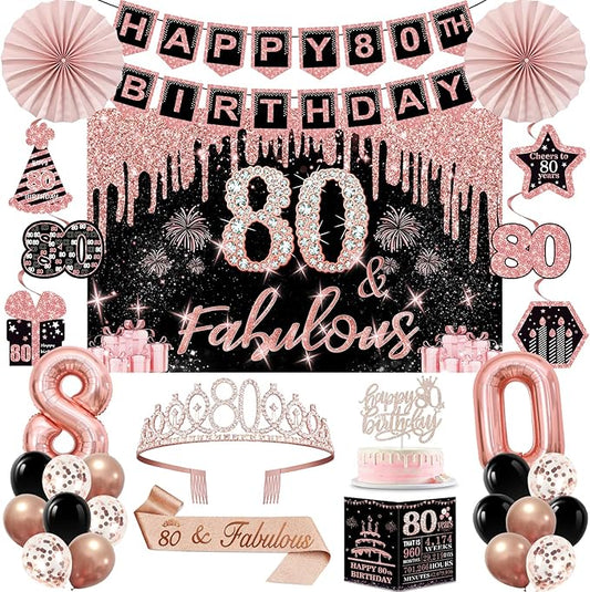 80th Birthday Decorations for Women 32PCS 80th Birthday Party