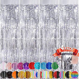 Silver Metallic Tinsel Foil Fringe Curtains, 4 Pack 3.3x8.3 Feet