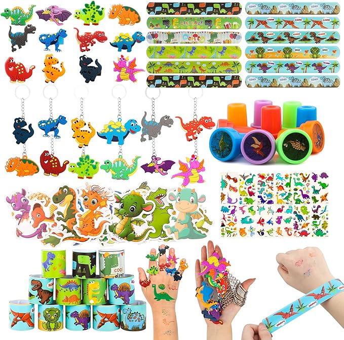 108Pcs Dinosaur Party Favors Dinosaur Stamps Slap Bracelets