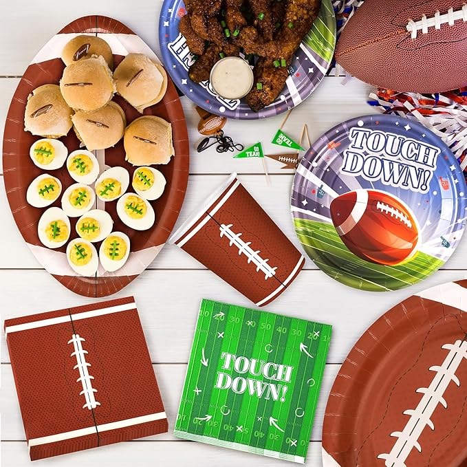 99PCS Football Party Tableware Supplies,Set of 24 Football Plates