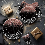 Xigejob Rose Gold And Black Party Decorations Tableware - Glitter