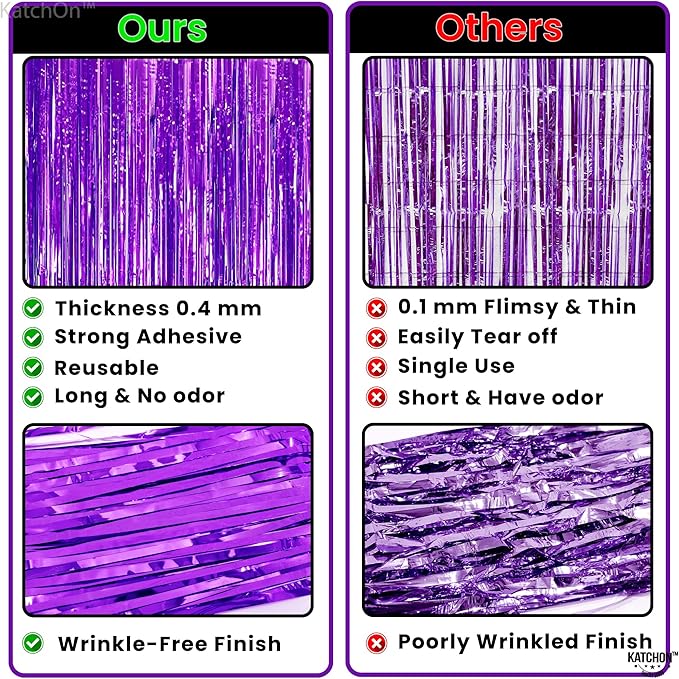 KatchOn, Metallic Purple Foil Fringe Curtain 3.2x8 Ft, Pack of 2 |