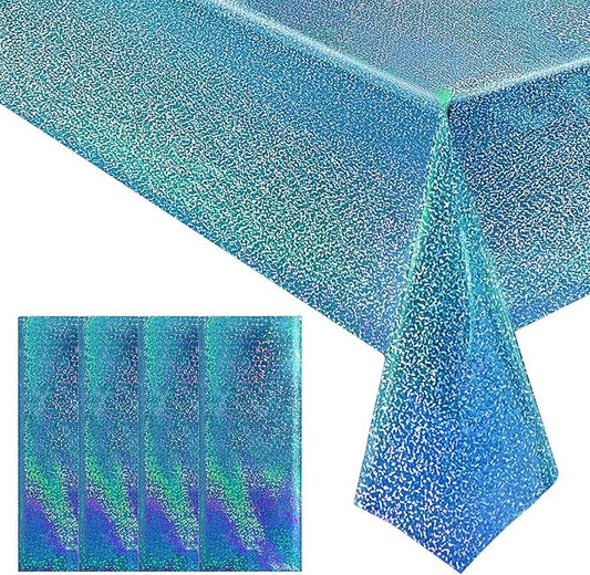 4pcs Blue Holographic Laser Tablecloths 40" x 108" Plastic Table