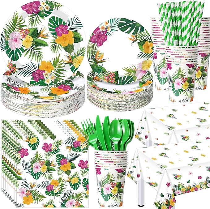 452 Pcs Hawaiian Party Decorations Tropical Luau Paper Plates
