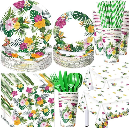 452 Pcs Hawaiian Party Decorations Tropical Luau Paper Plates