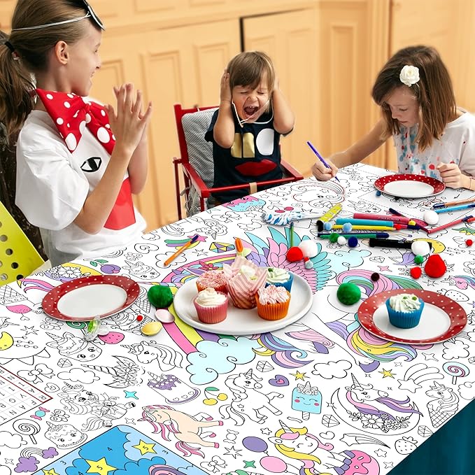 Unicorn Coloring Tablecloth for Kids Magical 30x72 Inch Poster with
