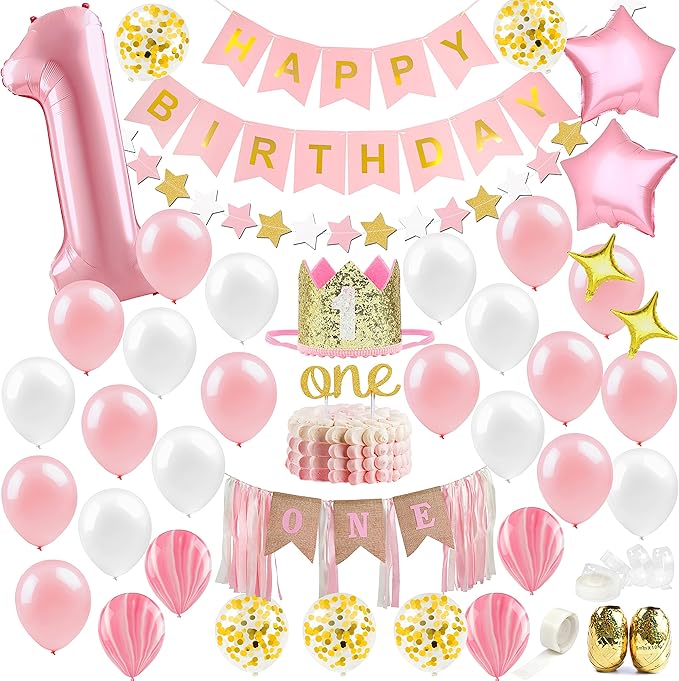 First Birthday Decorations for Girl 1st Baby Girl Number 1 Balloon