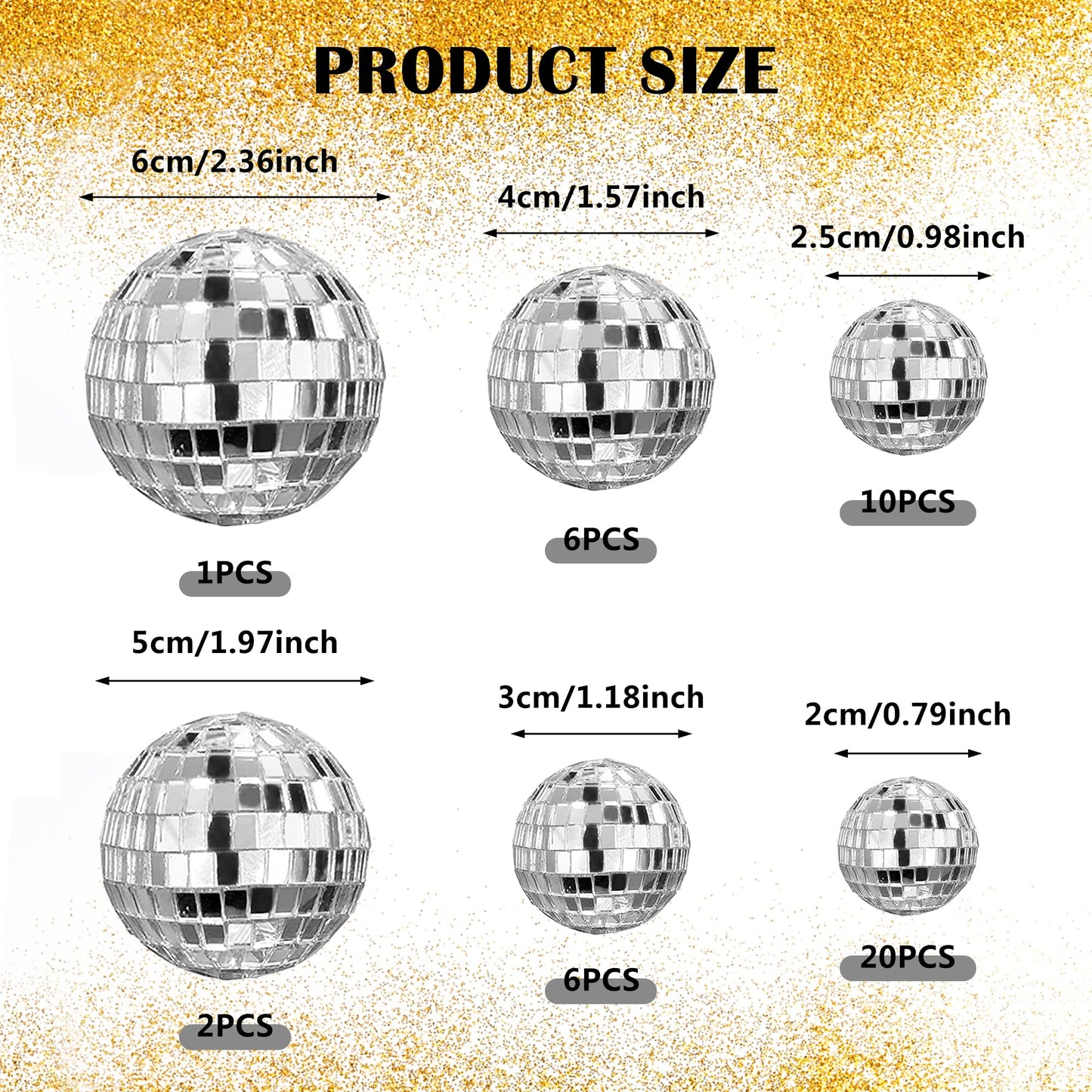 45PCS Disco Ball Cake Decoration Ornaments Reflective Mirror Ball Cake