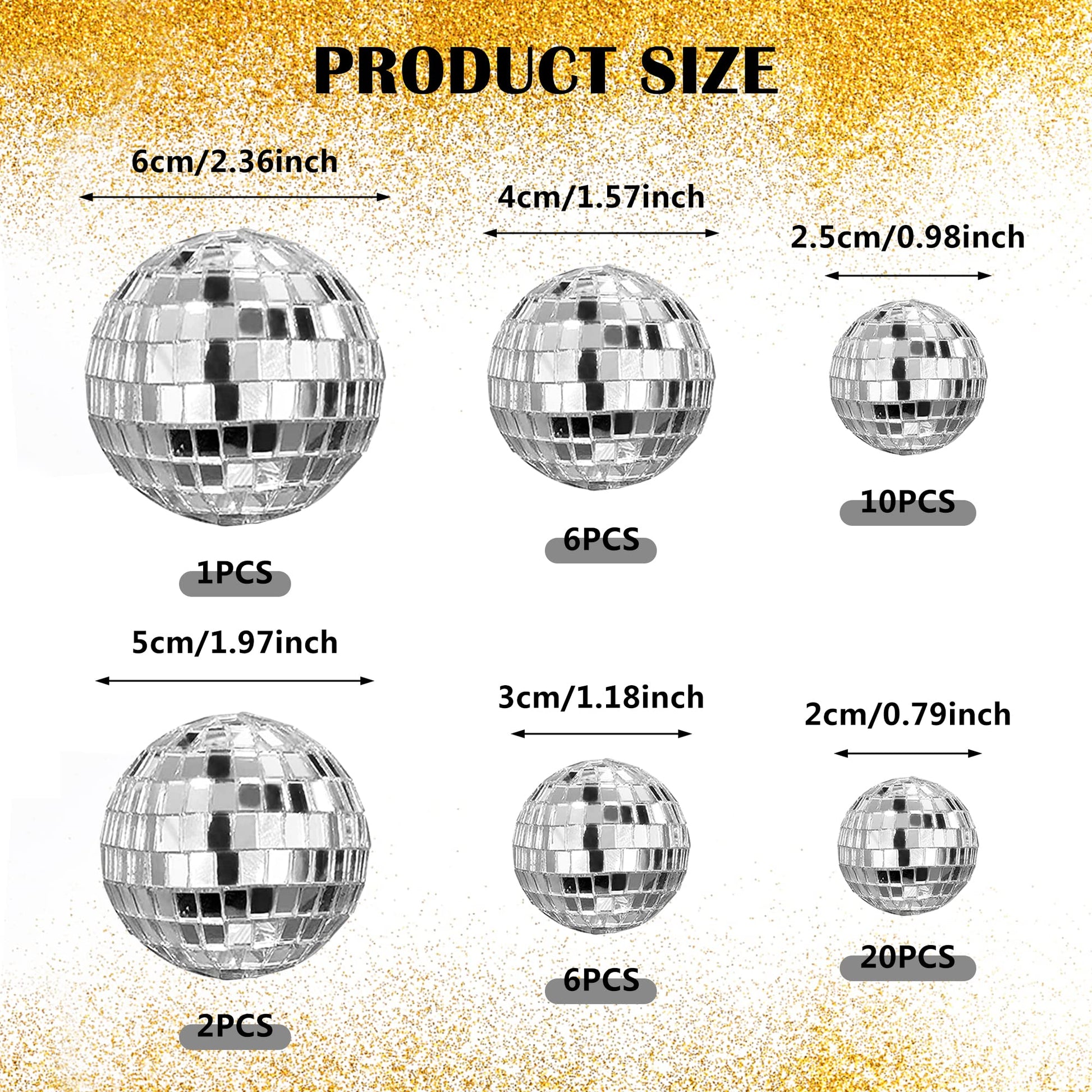 45PCS Disco Ball Cake Decoration Ornaments Reflective Mirror Ball Cake