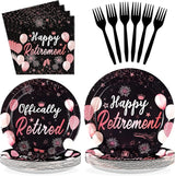 96Pcs Retirement Party Decorations Black Rose Gold Retirement Plates