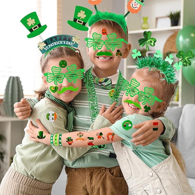 220 Pack St Patricks Day Accessories Shamrock Glasses Necklaces