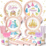 144 Pcs Princess Paper Plates Napkins, Birthday Party Supplies