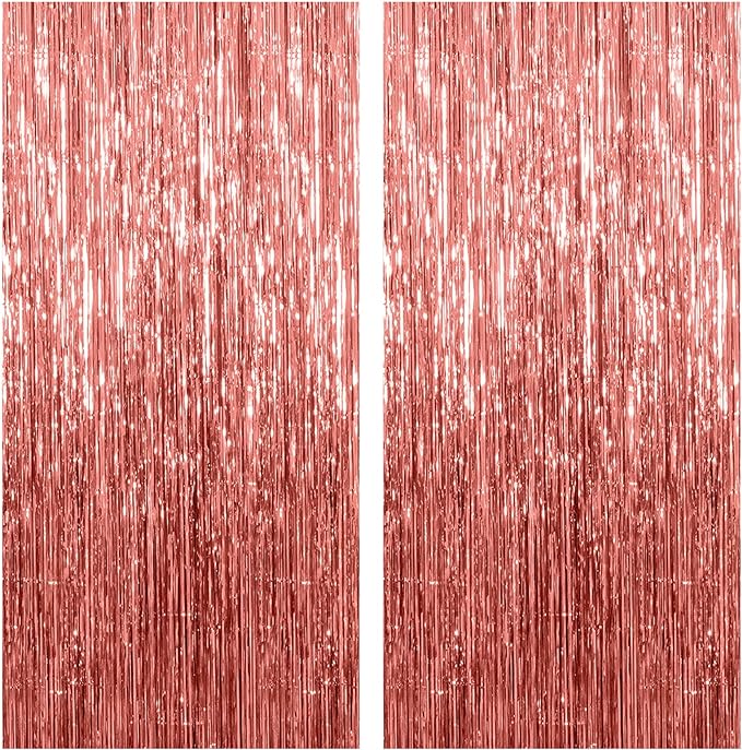 2 Pack Rose Gold Backdrop Birthday Decorations Foil Curtain