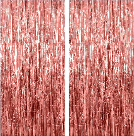 2 Pack Rose Gold Backdrop Birthday Decorations Foil Curtain