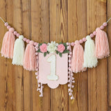 Handmade Wildflower 1st Birthday HighChair Banner Pink White Party