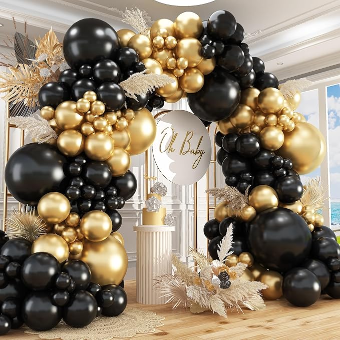 412Pcs Black and Gold Balloons Garland Arch Kit 18 12 10 5 Inch