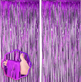 Voircoloria 2 Pack Purple Foil Fringe Backdrop Curtains, Tinsel