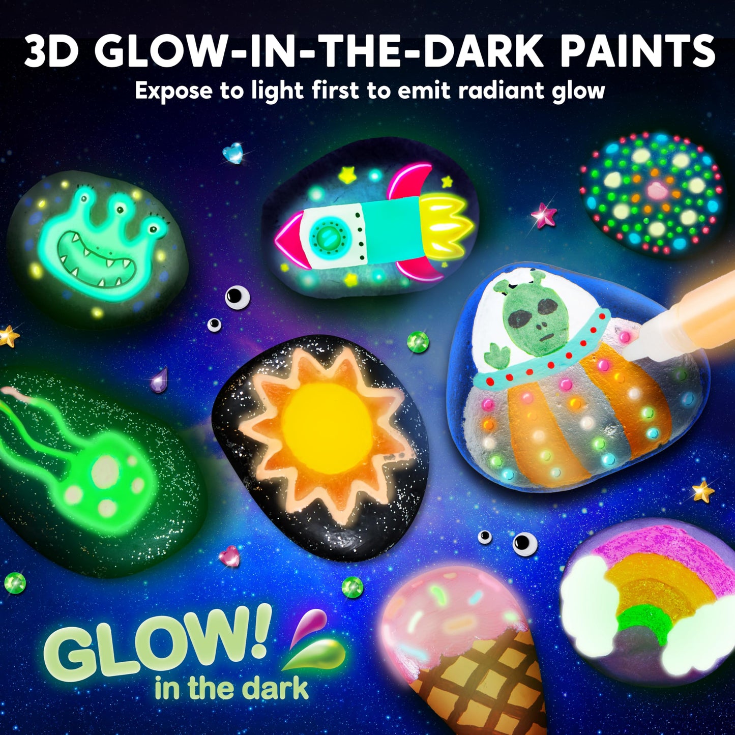 Rock Painting Kit- Glow in The Dark Rock Kit, Arts and Crafts for Kids