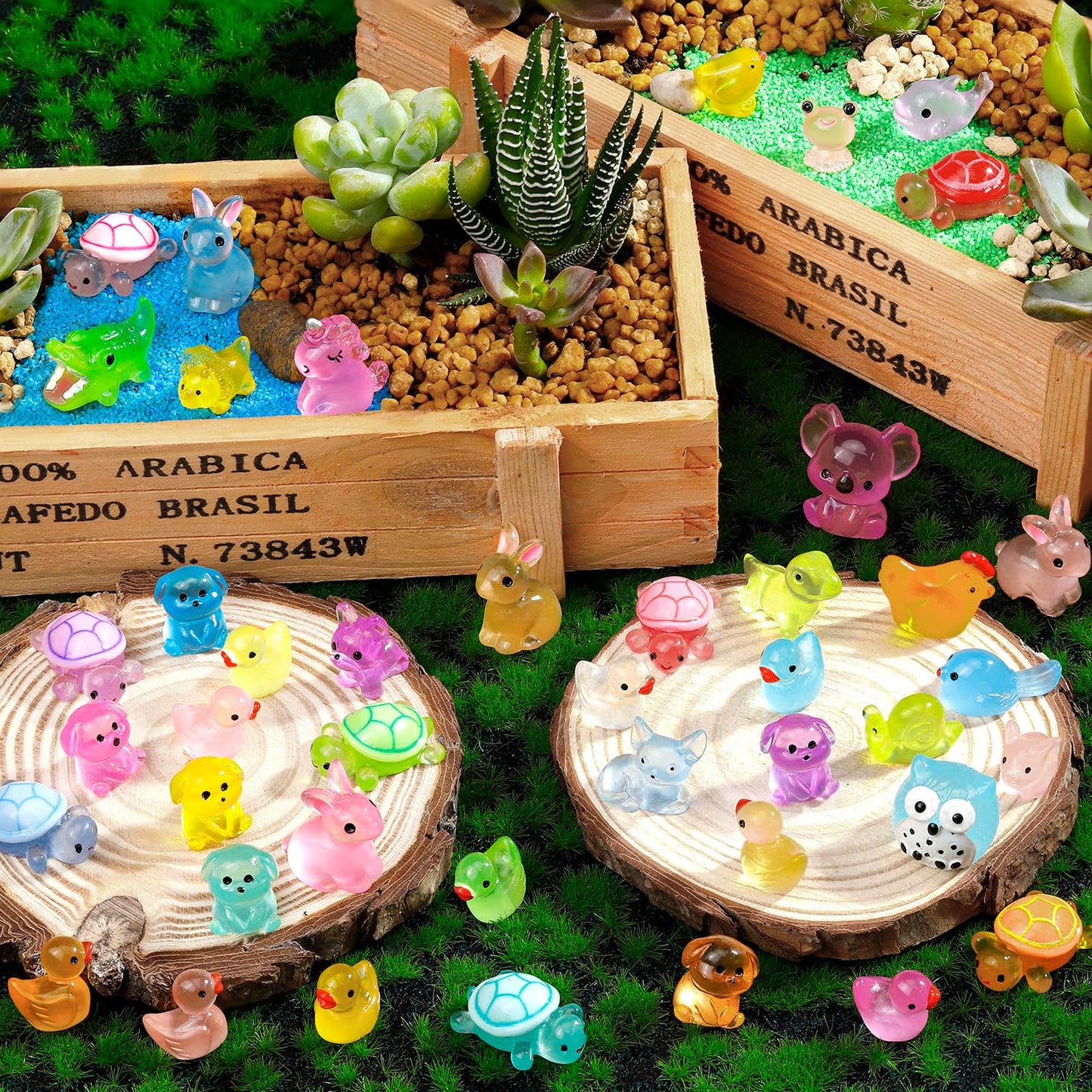 80 Pcs Luminous Mini Resin Animals 80 Styles Tiny Little Glow in The
