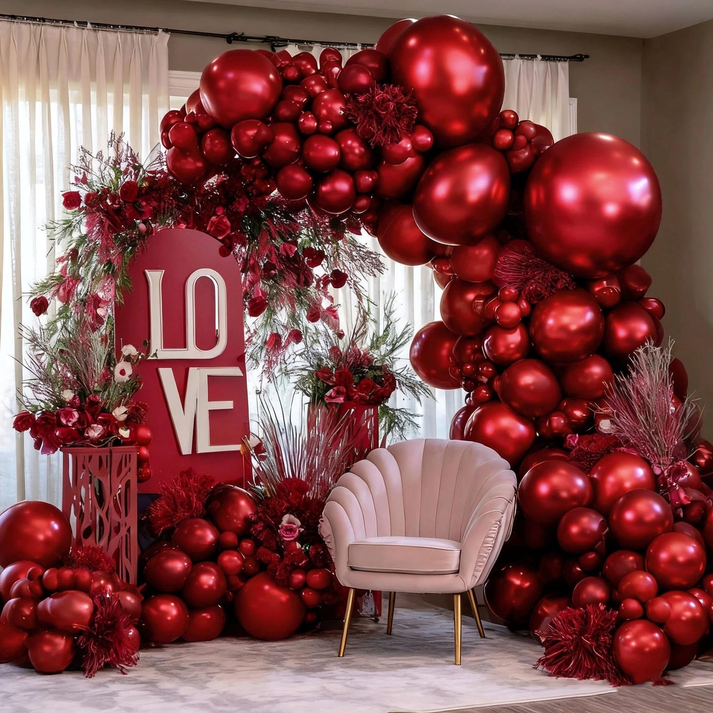 Burgundy Balloons Double Stuffed Wine Red Rose Red Balloon Arch Kit