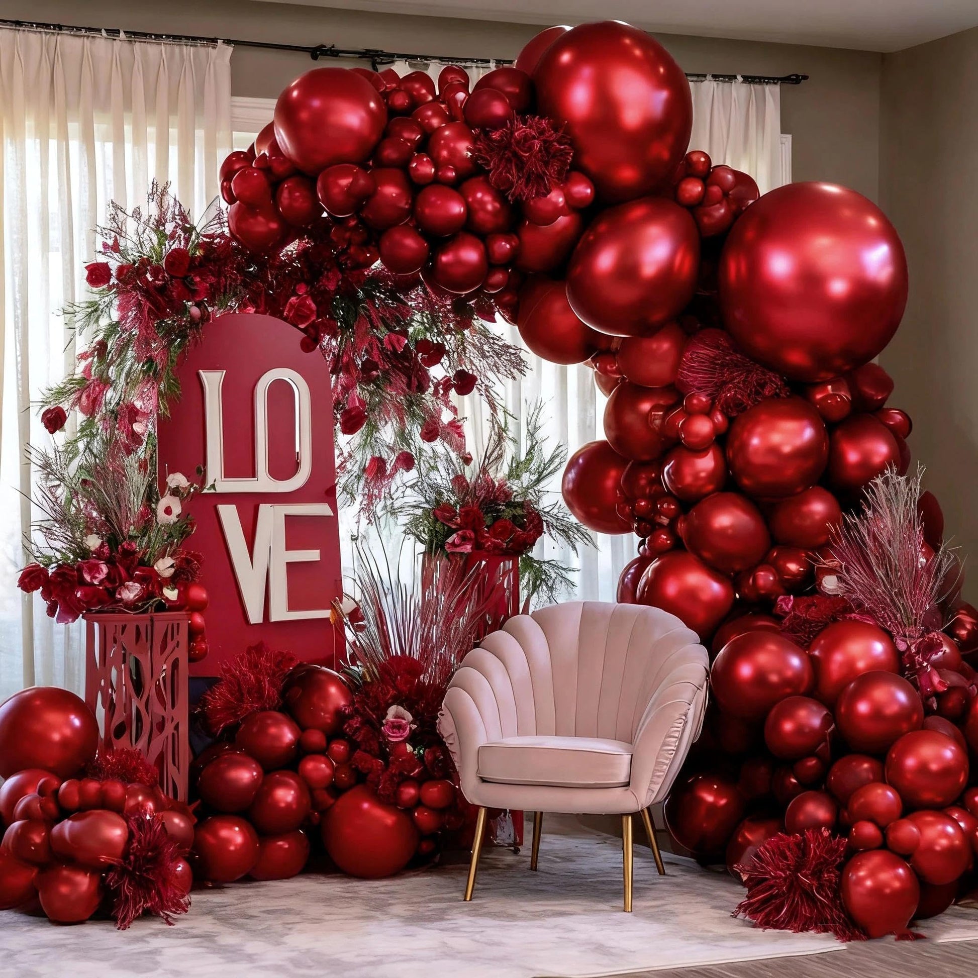 Burgundy Balloons Double Stuffed Wine Red Rose Red Balloon Arch Kit