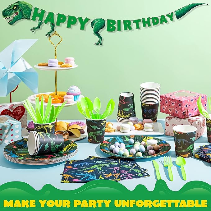 145 Piece Dinosaur Birthday Party Supplies with Banner 24 Serves