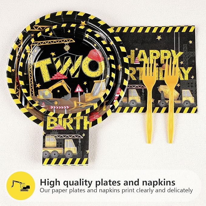 96Pcs Construction 2nd Birthday Party Supplies Construction Truck