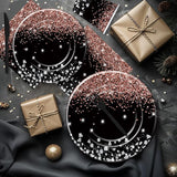 Xigejob Rose Gold And Black Party Decorations Tableware - Glitter