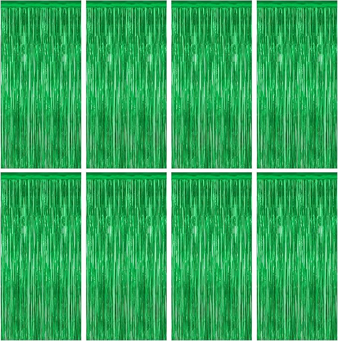 8 Pack Green Streamer, 3.28 FT x 7.05 FT Dinosaur Backdrop, Metallic
